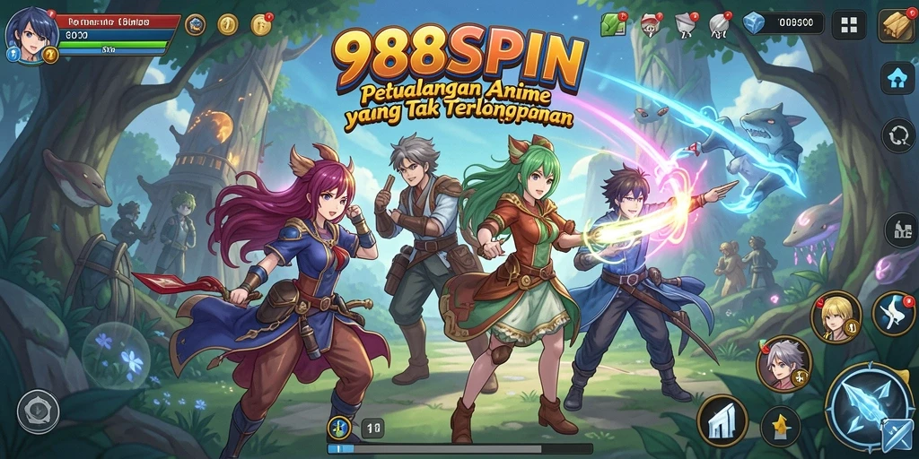 Screenshot gameplay 988SPIN menampilkan pertarungan seru karakter Anime.