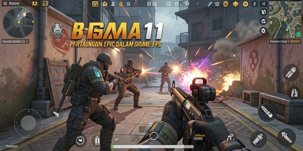 Screenshot utama BIMA11 menampilkan aksi intens dalam pertempuran FPS.