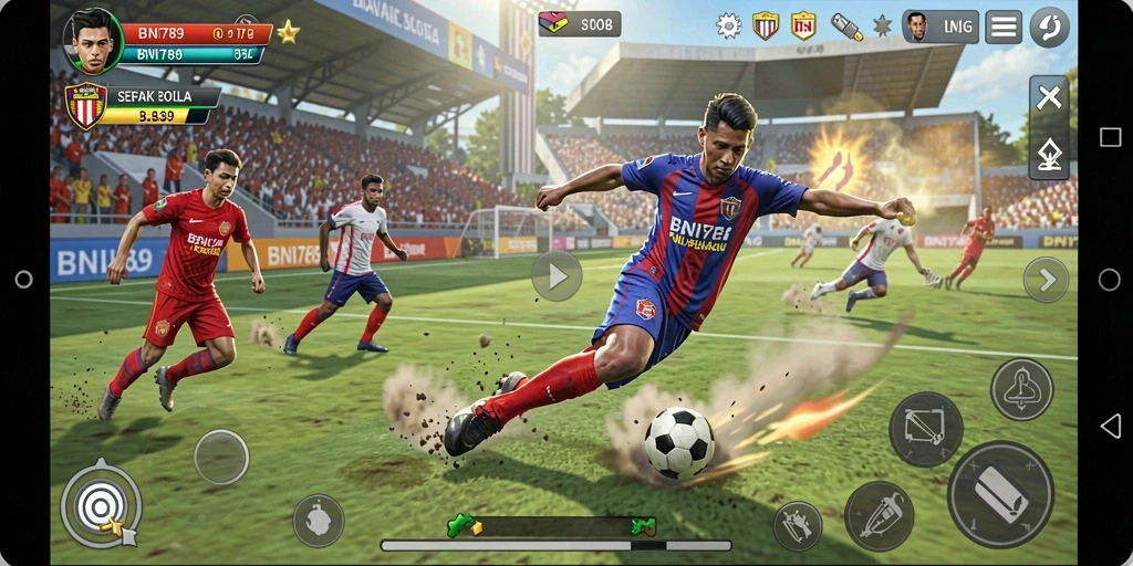 Tampilan gameplay BNI789 yang mendebarkan saat pertandingan sepak bola.