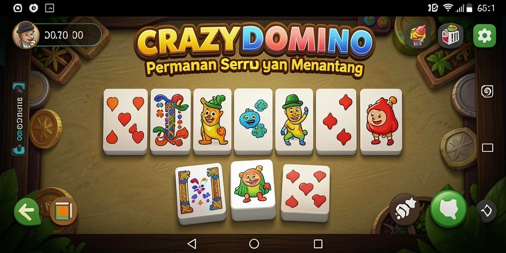 Screenshot utama CRAZYDOMINO menampilkan gameplay domino yang seru.
