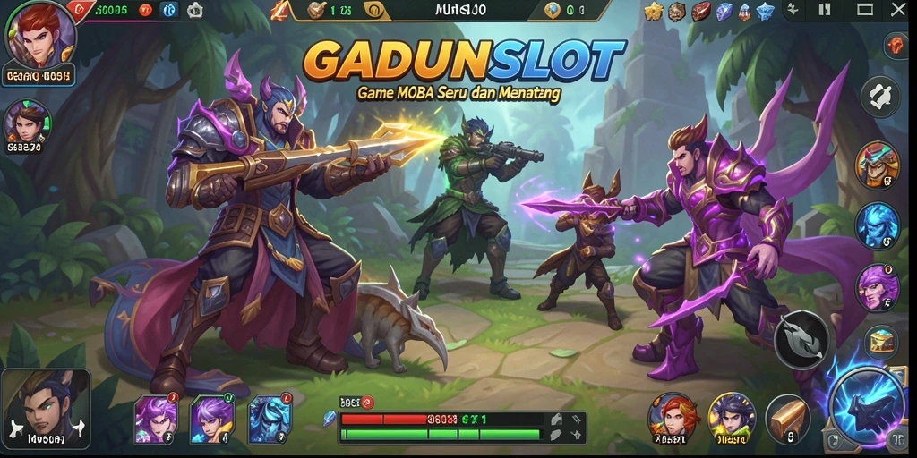Tangkapan layar gameplay GADUNSLOT yang menunjukkan aksi seru dalam pertarungan MOBA.
