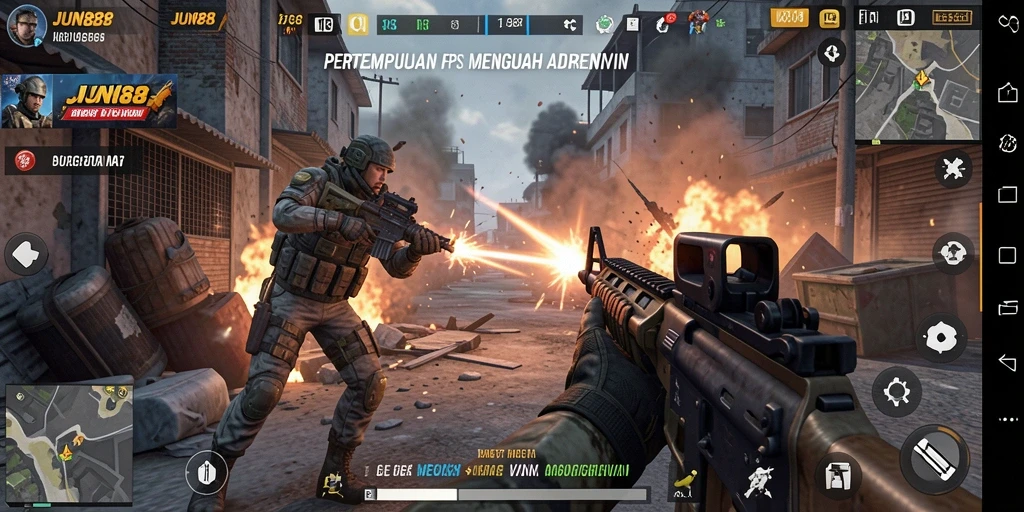 Screenshot gameplay JUN88 yang menegangkan dalam aksi FPS.