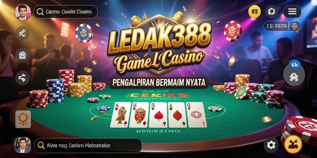 Screenshot gameplay LEDAK388 menunjukkan dealer langsung dan suasana kasino yang mendebarkan.