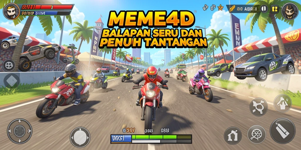 Tampilan seru balapan di trek perkotaan dalam MEME4D.