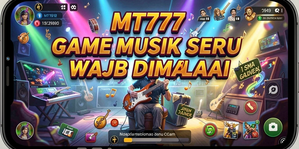 Screenshot gameplay MT777 yang penuh warna dan musik.