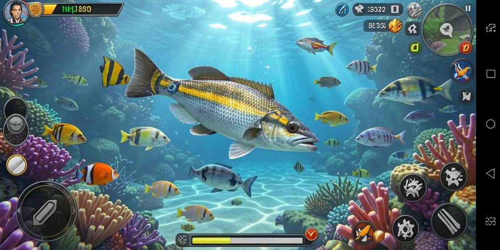Tangkapan layar gameplay N32 menampilkan aksi menembak ikan yang seru.