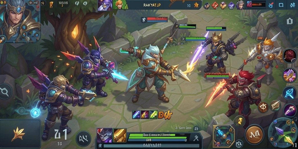 Tampilan gameplay seru RAKYATJP dengan aksi MOBA yang mendebarkan.