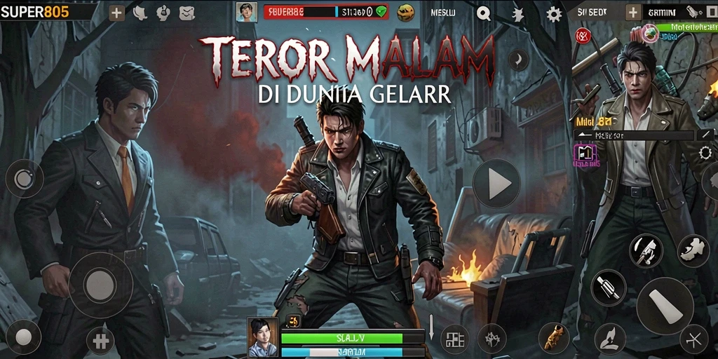 Screenshot gameplay SUPER805 menampilkan suasana menyeramkan yang mendebarkan.