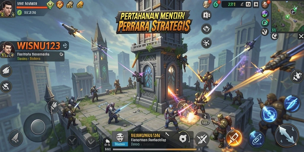 Tampilan gameplay seru dalam WISNU123 di Tower Defense.